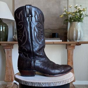 Larry Mahan Shrunken Bull Shoulder Cowboy Boots - Chocolate - 12D